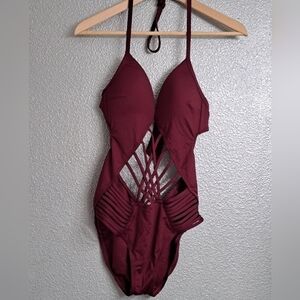 Maroon One Piece With Strappy Cut Outs